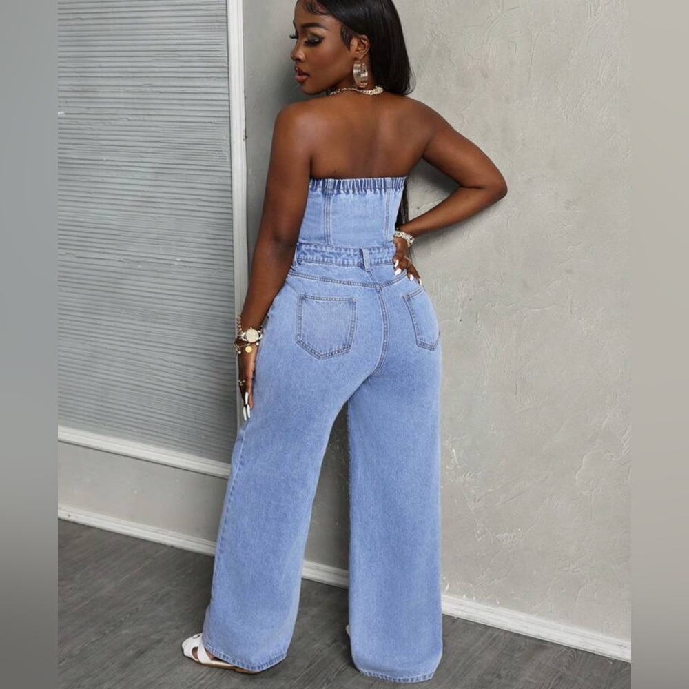 Stylish Blue Denim Jumpsuit - Picture 3 of 6